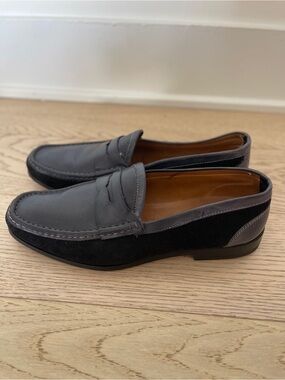 Vero Cuoio Grey and Black Leather-Suede Penny Loafers